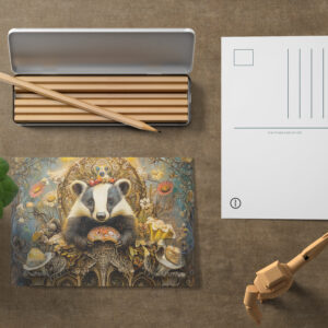 raxxa Postkarte: Badgers on a Mushroom Throne in a Fantasy Scene