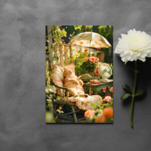 raxxa Postkarte: Cat Relaxing in Deck Chair Under Sun Umbrella