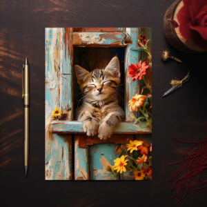 raxxa Postkarte: Cozy Cat Napping in Comfortable Setting