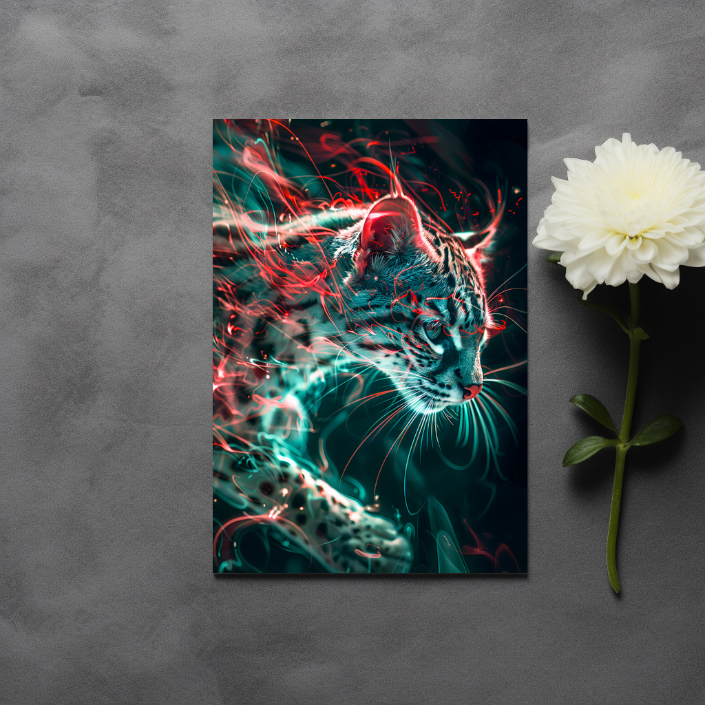 raxxa Postkarte: Turquoise Red Neon Fishing Cat Light