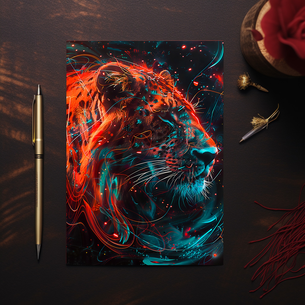 raxxa Postkarte: Reddish Turquoise Neon Lion Light