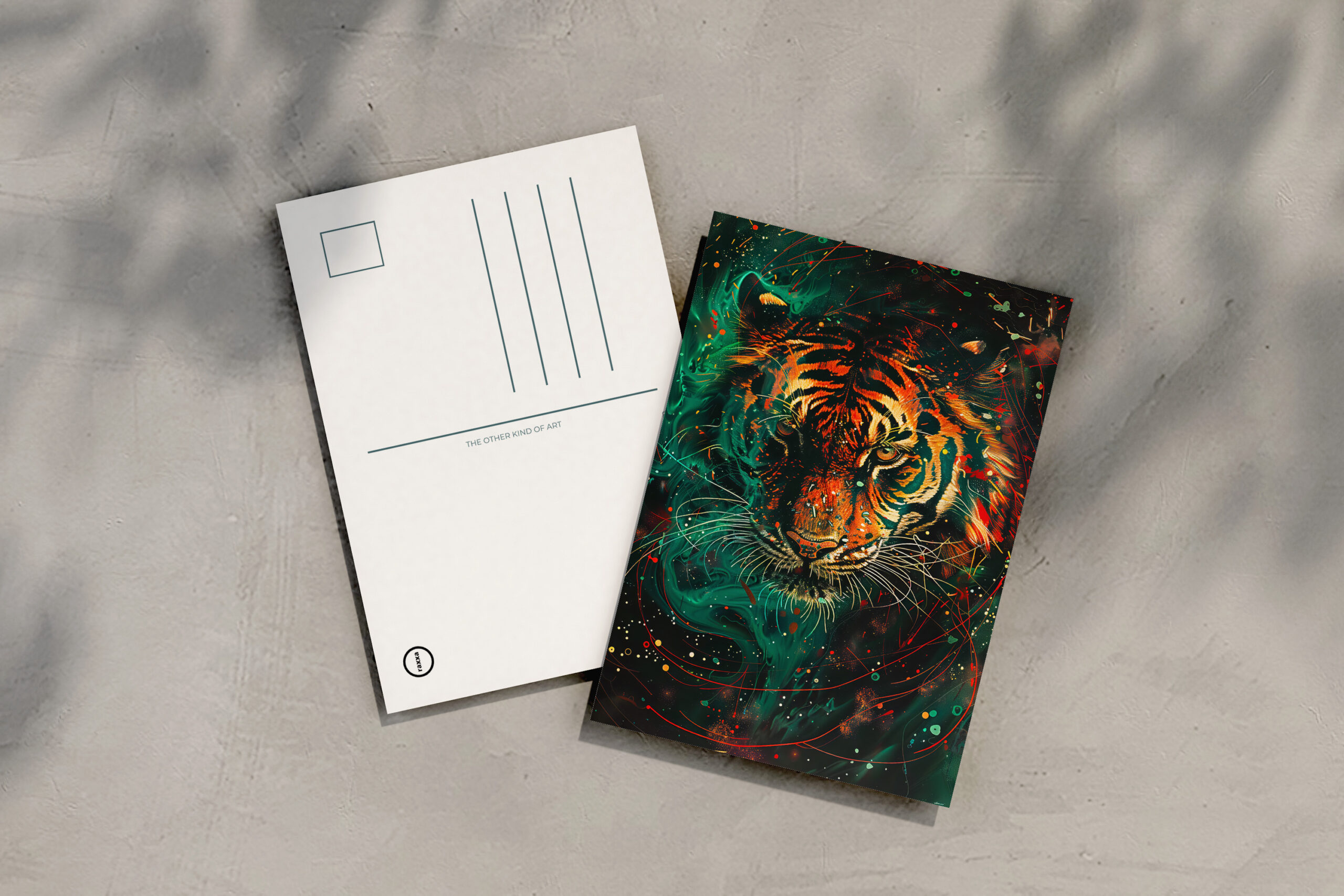 raxxa Postkarte: Cosmic Neon Green Tiger Light Trails