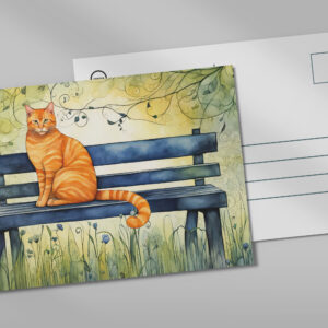raxxa Postkarte: Watercolor Cat on Park Bench