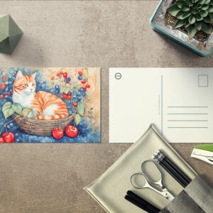 raxxa Postkarte: Watercolor Cat in Basket with Cherries