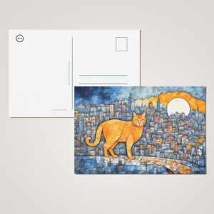 raxxa Postkarte: Orange Cat in Urban Sunset Watercolor