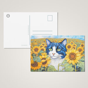 raxxa Postkarte: Watercolor Blue-Eyed Cat in Sunflowers
