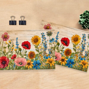 raxxa Postkarte: Poppies and Wildflowers on Soft Rustic Wood