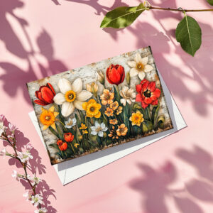 raxxa Postkarte: Tulips and Daffodils with Rustic Charm