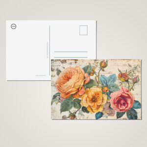 raxxa Postkarte: Orange and Pink Roses on Rustic Wood