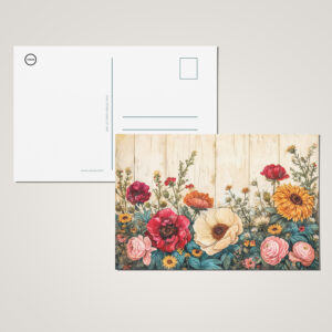 raxxa Postkarte: Sunflowers and Roses on Rustic White Wood