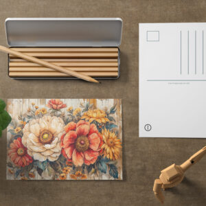 raxxa Postkarte: Cream Peony and Orange Zinnia on Wood