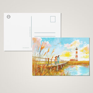 raxxa Postkarte: watercolor painting Girls and Dog by Lighthouse Shore