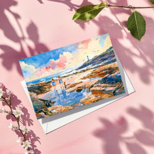 raxxa Postkarte: Girls and Dog by Lighthouse Shore watercolor painting