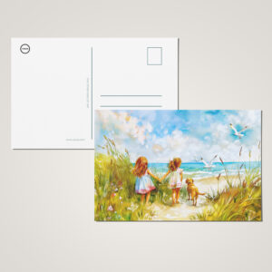 raxxa Postkarte: Summer Beach Day with Girls and Dog