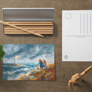 raxxa Postkarte: Lighthouse View in Autumn Storm from Cliff