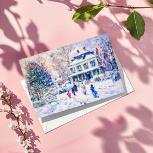raxxa Postkarte: People and children in snowy garden winter scene