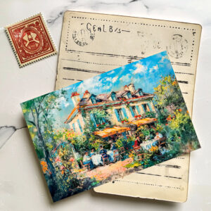 raxxa Postkarte: House with garden tables and people