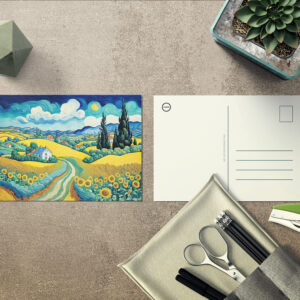 raxxa Postkarte: Scenic Country Path Through Sunflower Fields