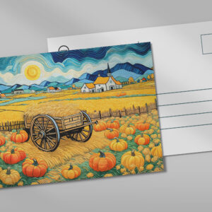 raxxa Postkarte: Pumpkin Field Harvest with Hay Wagon