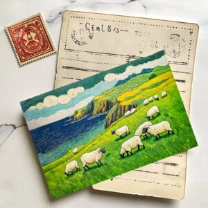 raxxa Postkarte: Sheep Grazing by Dramatic Coastal Cliffs