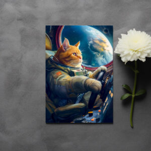 raxxa Postkarte: Orange cat piloting spacecraft in orbit