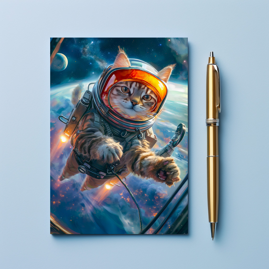 raxxa Postkarte: Cosmic Cat Adventurer Drifting Weightlessly Among Distant Planets