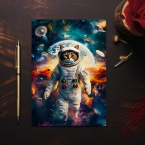 raxxa Postkarte: Galactic Explorer Cat Dreaming Beneath the Light of a Supernova