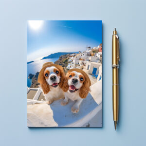 raxxa Postkarte: King Charles Cocker Spaniel Takes Selfies in Santorini Greece