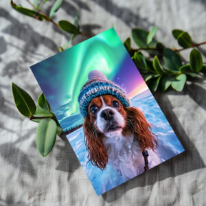 raxxa Postkarte: King Charles Cocker Spaniel Takes Selfies with northern lights