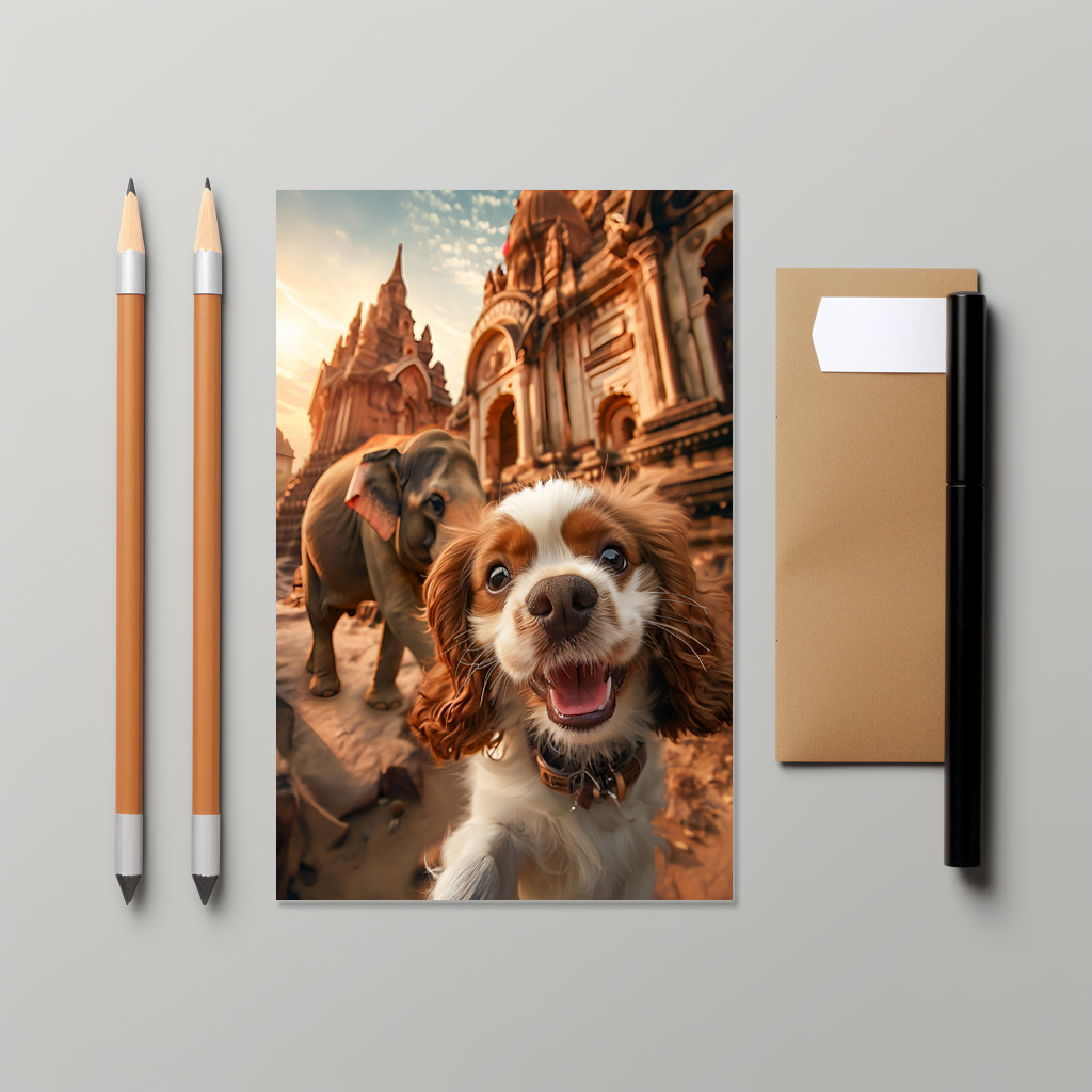 raxxa Postkarte: King Charles Cocker Spaniel Takes Selfies Across the Globe