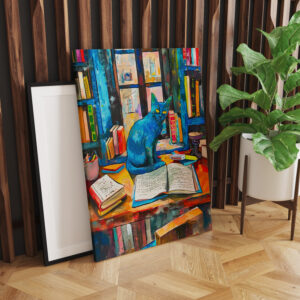 raxxa Canva: Cat sitting Among Open Books on table