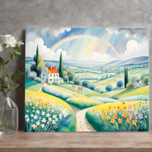raxxa Canva: Spring Landscape with Rainbow over Italian Hills