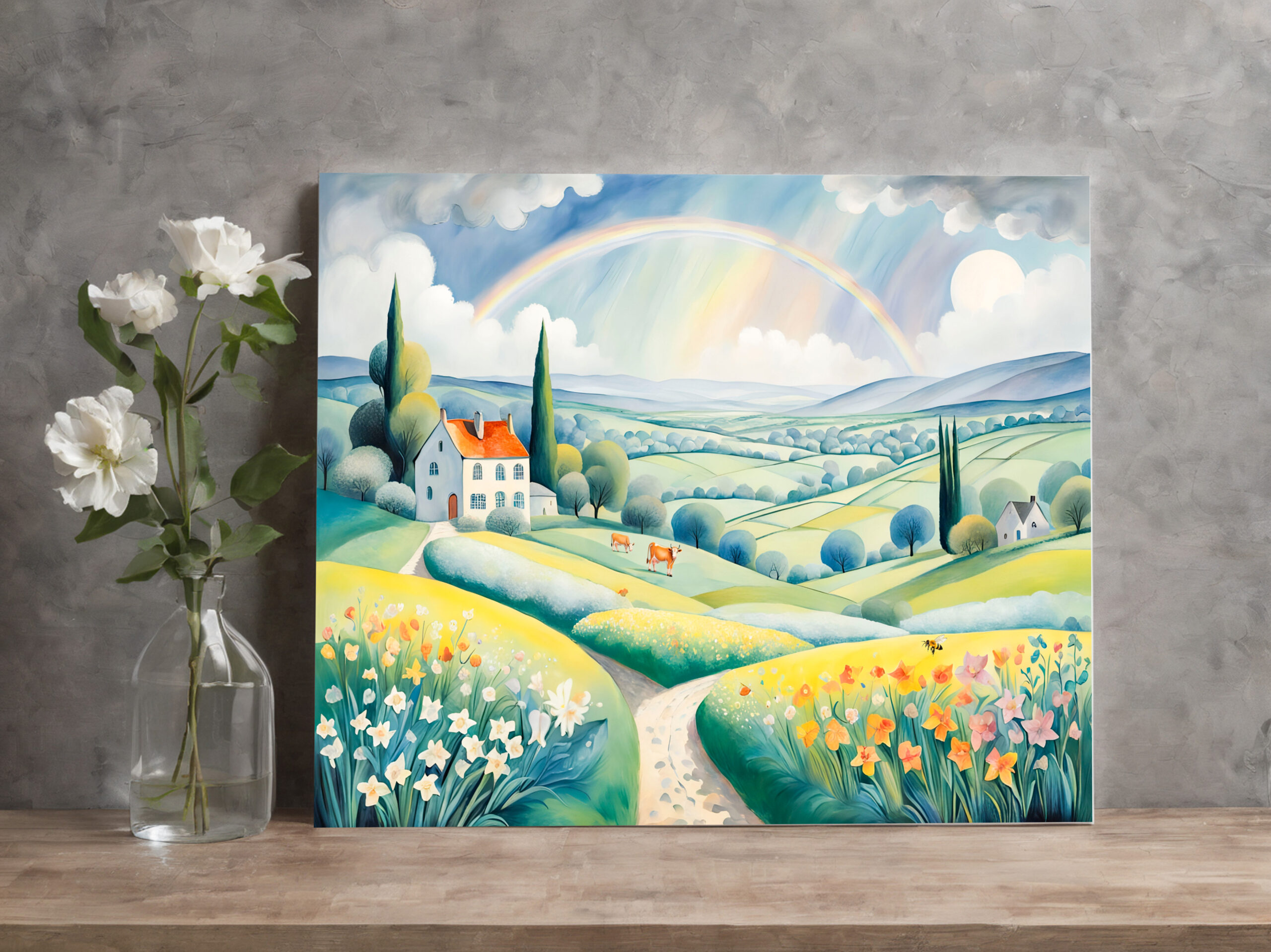 raxxa Canva: Spring Landscape with Rainbow over Italian Hills