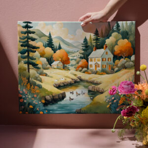 raxxa Canva: Autumn House by the Pond with Ducks