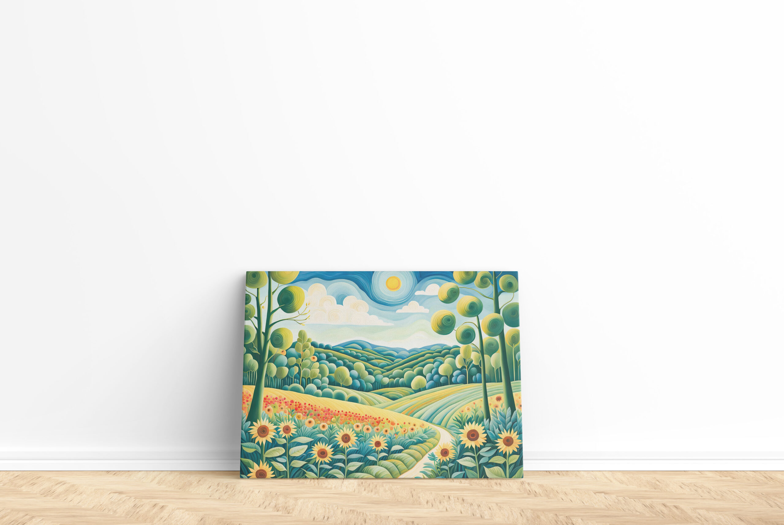 raxxa Canva: Pastel Landscape with Sunflower Fields and Path - immagine 3