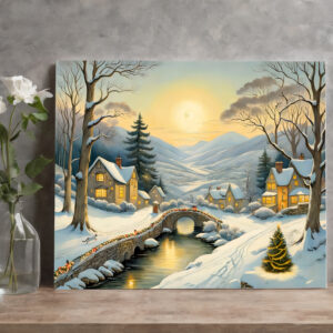 raxxa Canva: Idyllic Christmas Village with River and Bridge