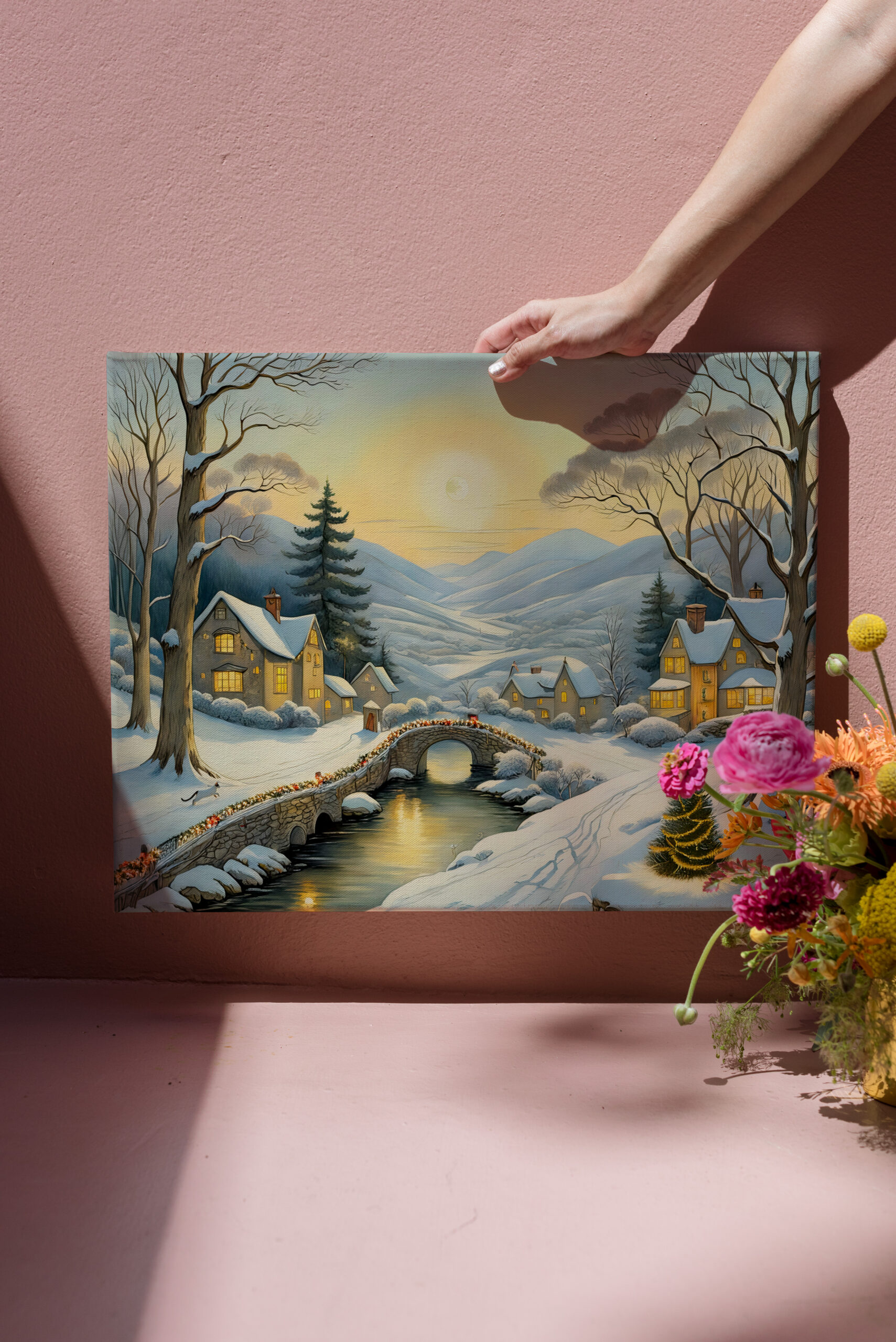 raxxa Canva: Idyllic Christmas Village with River and Bridge – Image 3