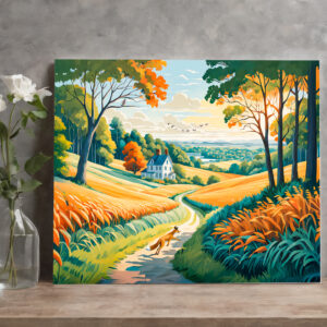 raxxa Canva: Fox Running on Field Path in Autumn Farmland