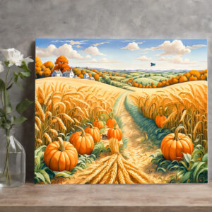 raxxa Canva: Hilly Landscape with Wheat Field and Pumpkins