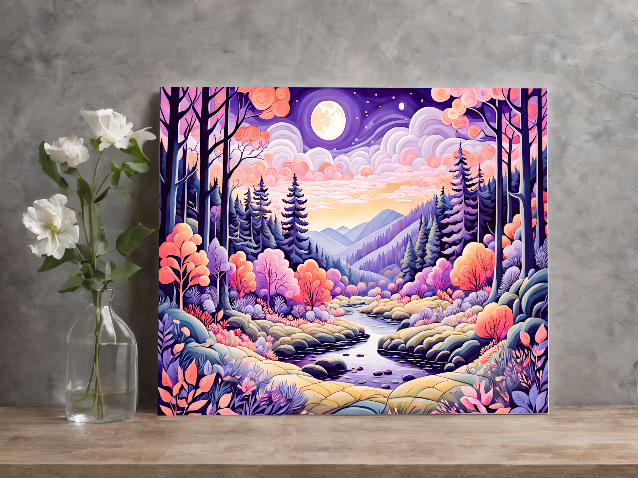 raxxa Canva: Colorful Autumn Landscape with Stream under Moonlight - Imagen 2