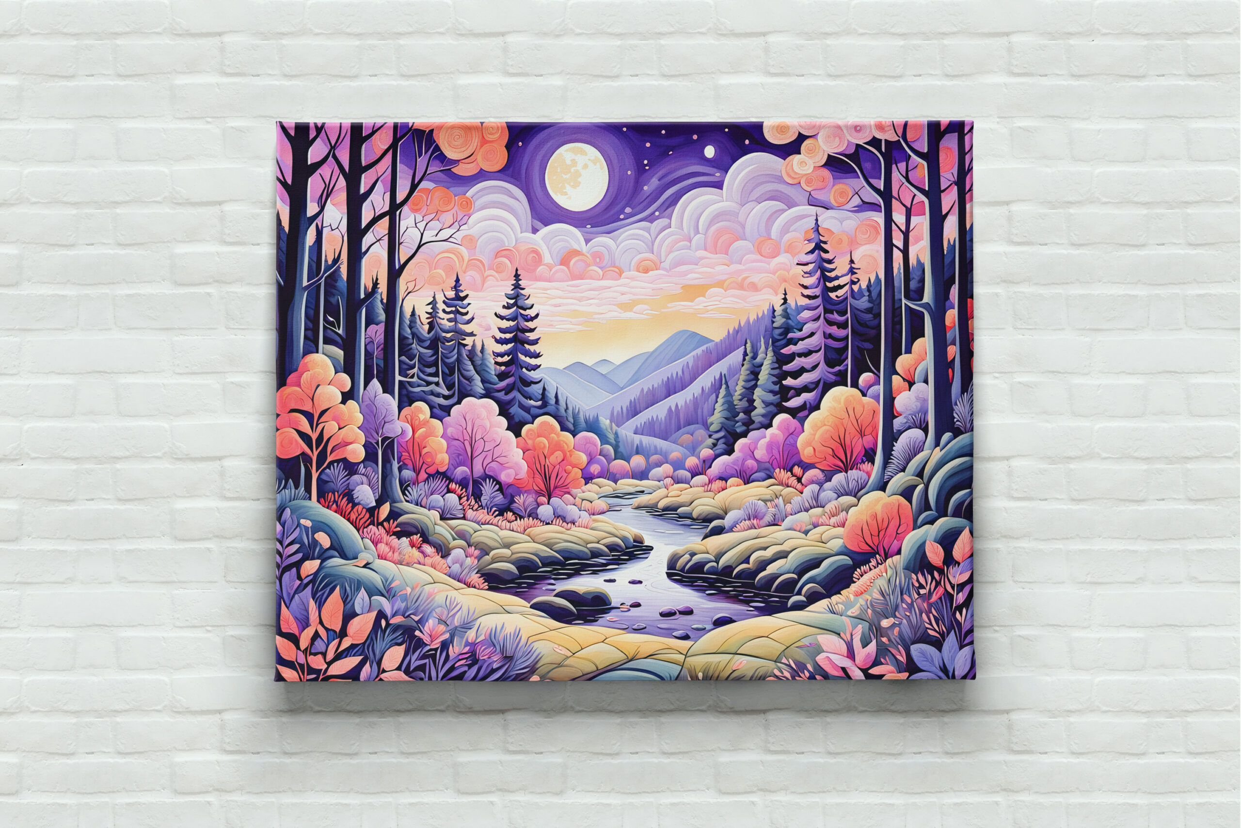 raxxa Canva: Colorful Autumn Landscape with Stream under Moonlight - Imagen 3