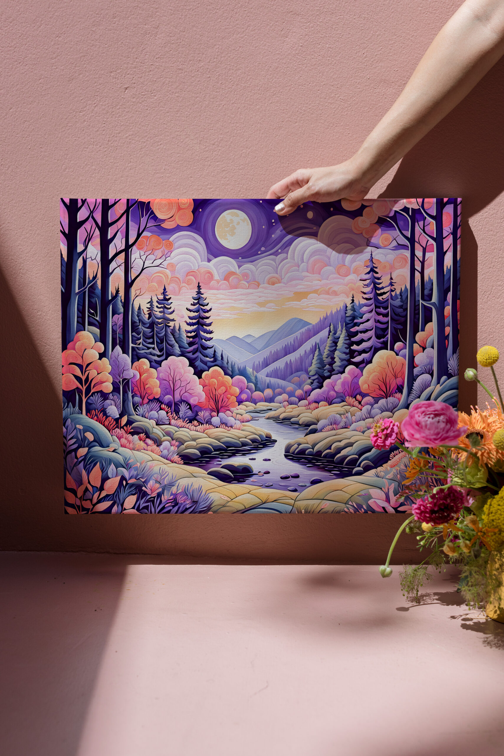 raxxa Canva: Colorful Autumn Landscape with Stream under Moonlight