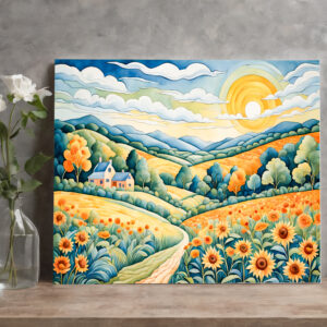 raxxa Canva: Pastel Landscape with Sunflower Fields and Path