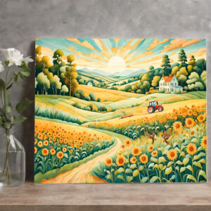 raxxa Canva: Pastel Landscape with Sunflower Fields and Path
