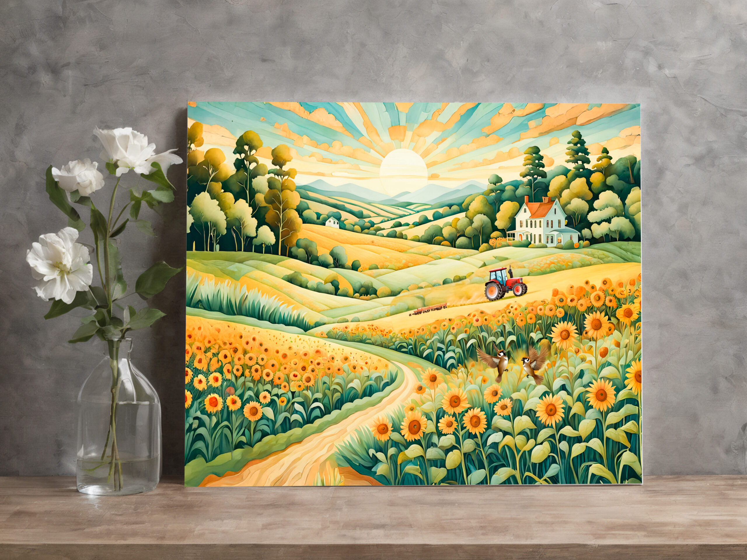 raxxa Canva: Pastel Landscape with Sunflower Fields and Path