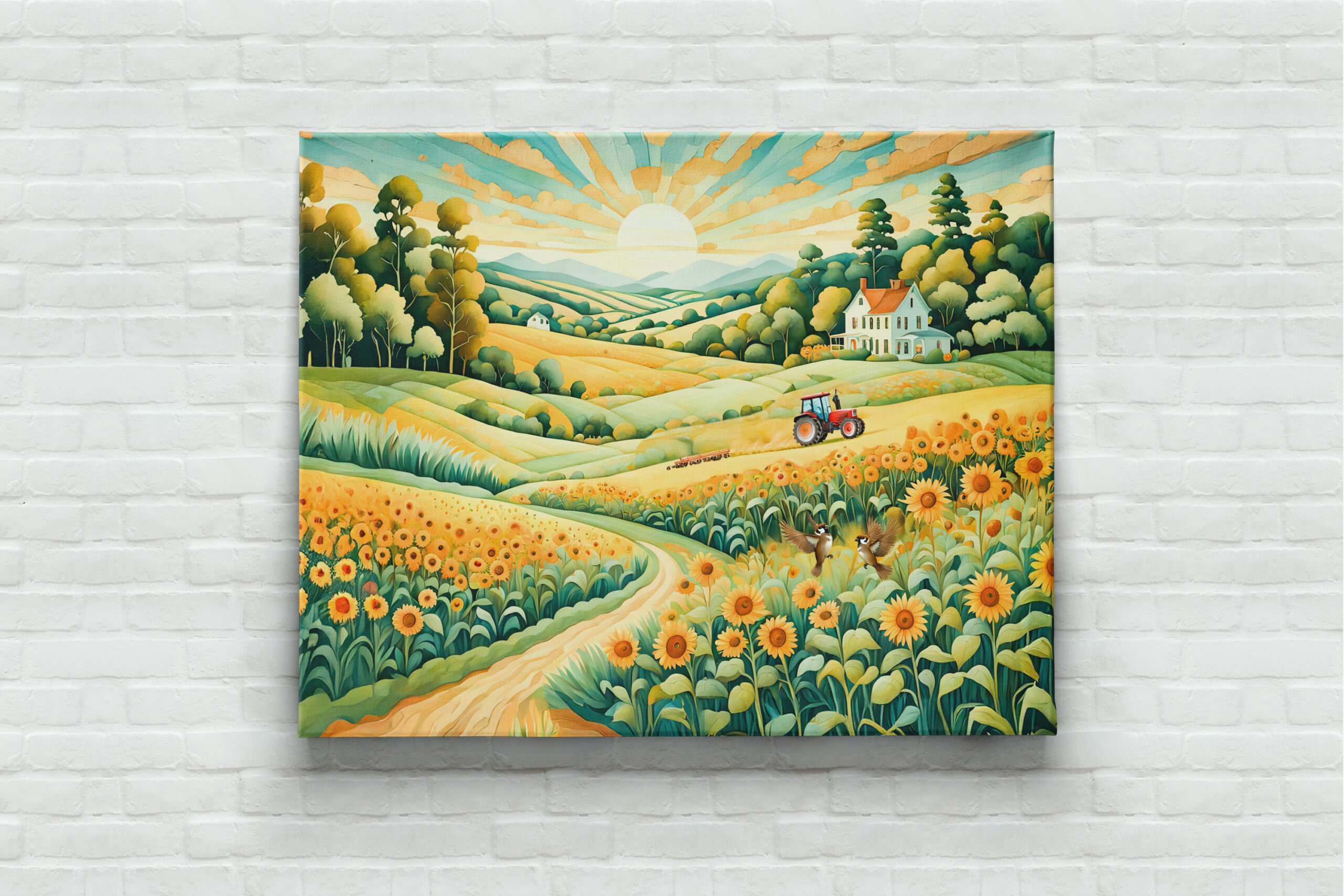 raxxa Canva: Pastel Landscape with Sunflower Fields and Path – Bild 2
