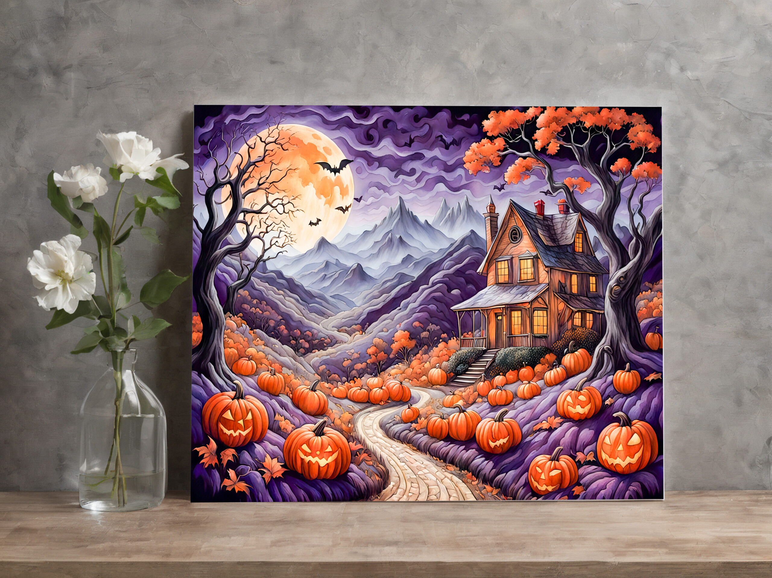 raxxa Canva: Spooky Halloween Villa with Pumpkins and Bats - Imagen 2