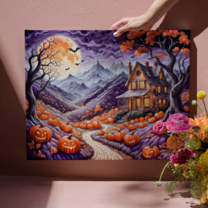 raxxa Canva: Spooky Halloween Villa with Pumpkins and Bats