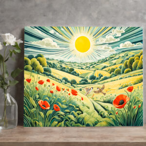 raxxa Canva: Path Through Poppy Field with Flying Sparrows
