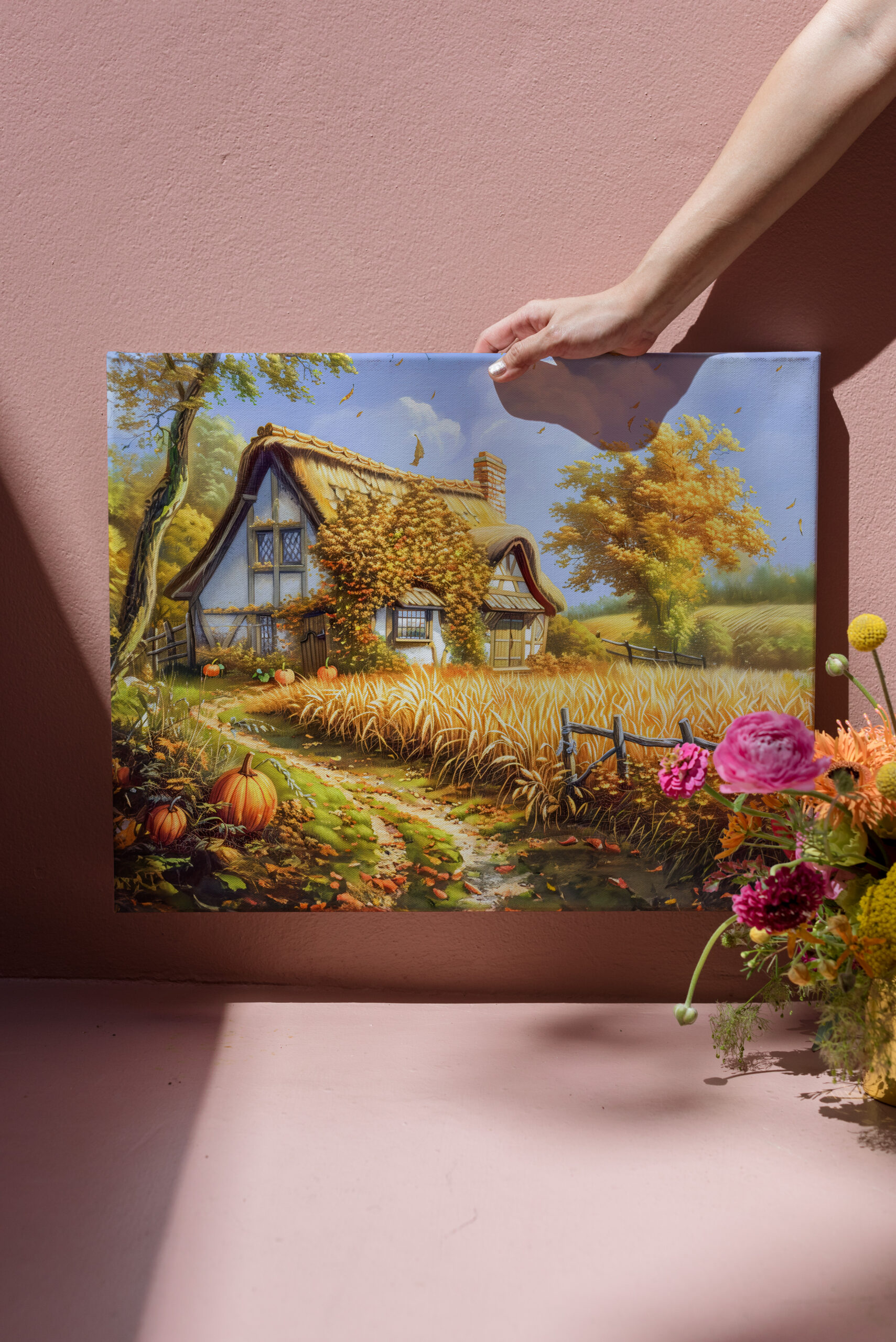 raxxa Canva: Autumn Cottage by Wheat Field and Pumpkins - immagine 3